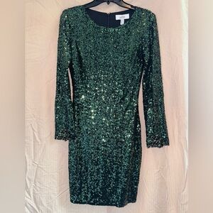 Badgley Mischka Green Sequin Long Sleeve Bodycon Dress